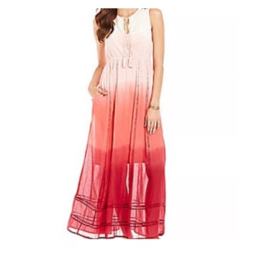 Tommy Bahama Pink Red Ombré Maxi Sleeveless V Neck Sun Dress